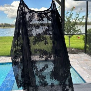 Torrid Women's Swim Coverup Black Lace Open Shoulder Top Blouse